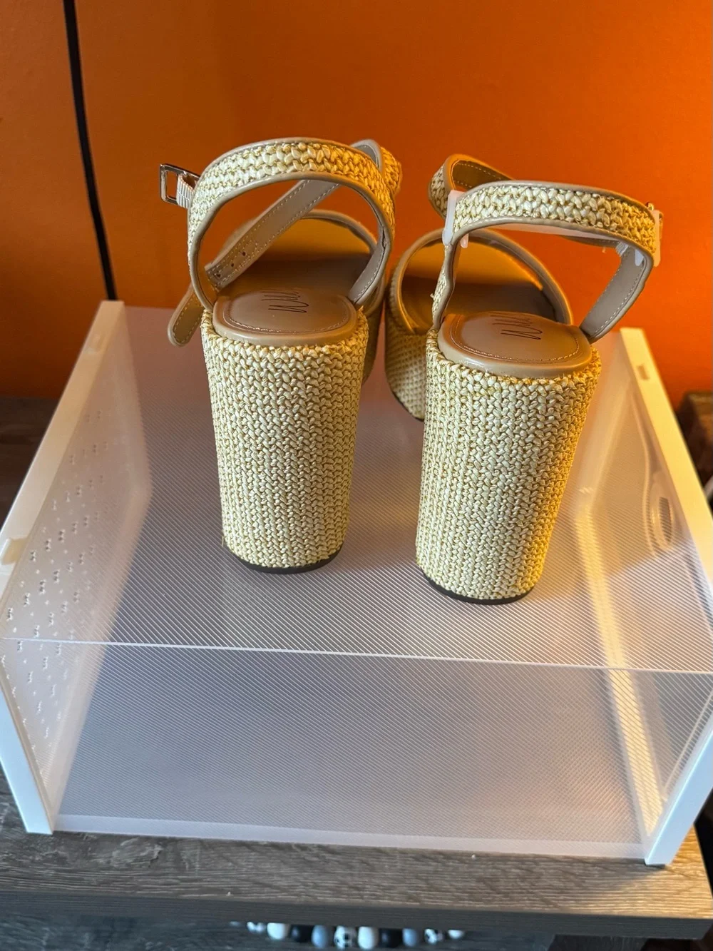Wild Pair Tannish/Cream Woven Platform Ankle-Strap Sandal